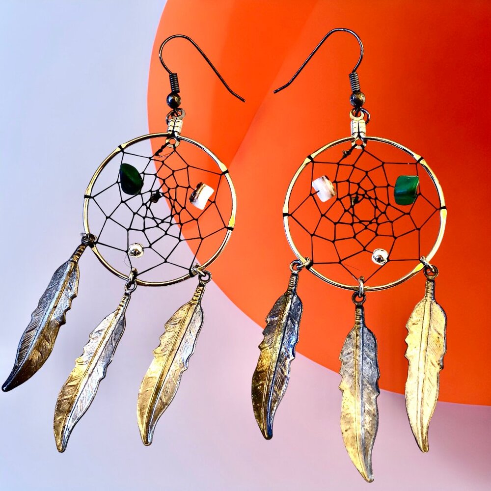 Dream Catcher Earrings Hook Beads Hand Woven Boho Festival Spiritual